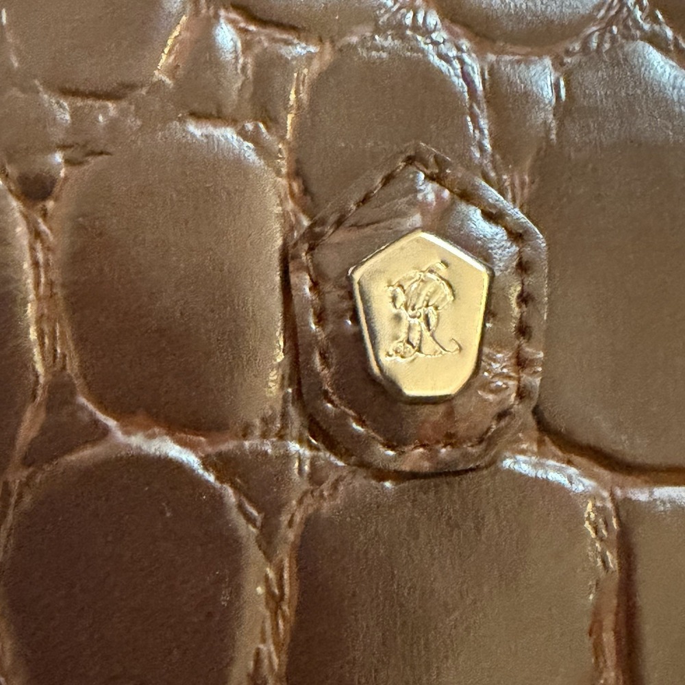 NEW 90s Ralph Lauren Safari Croc-Embossed Faux Leather Travel‎ Bag Luggage Brown - Picture 5 of 10